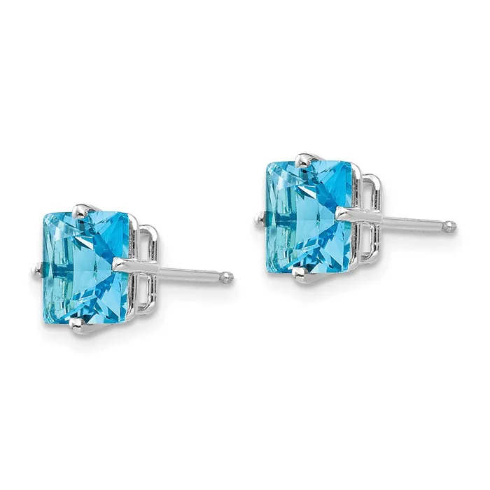 14k White Gold 7mm Princess Cut Blue Topaz Earrings Goldia Earrings