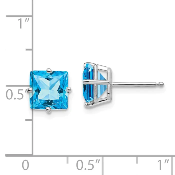 14k White Gold 7mm Princess Cut Blue Topaz Earrings Goldia Earrings