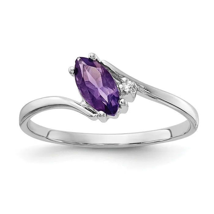 14k White Gold 7x35mm Marquise Amethyst VS Diamond ring Goldia Rings