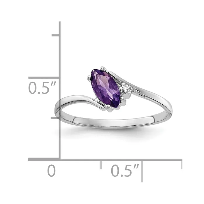 14k White Gold 7x35mm Marquise Amethyst VS Diamond ring Goldia Rings