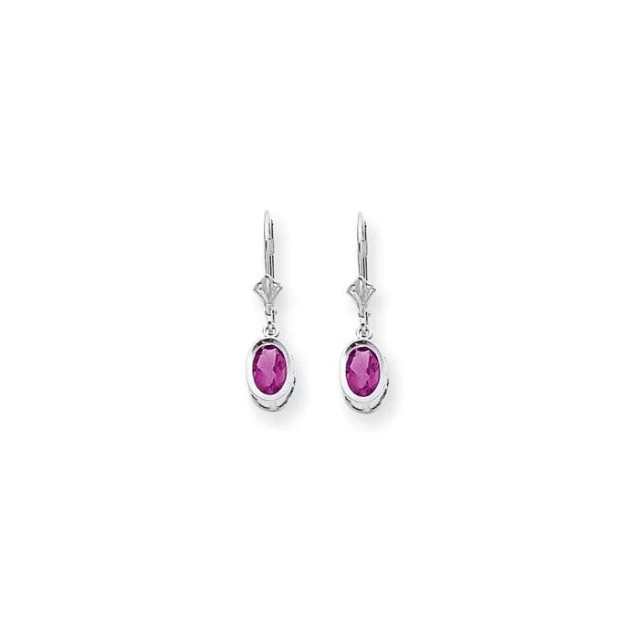 14k White Gold 7x5mm Oval Pink Sapphire leverback Earrings Goldia Earrings