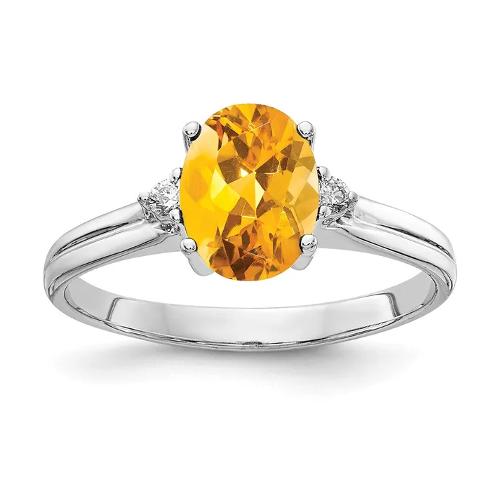 14k White Gold 8x6mm Oval Citrine AAA Diamond ring Goldia Rings
