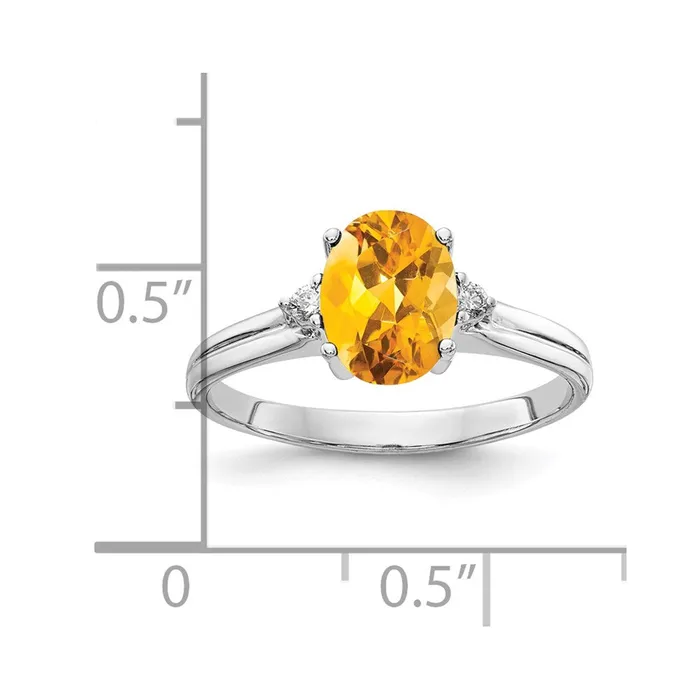 14k White Gold 8x6mm Oval Citrine AAA Diamond ring Goldia Rings