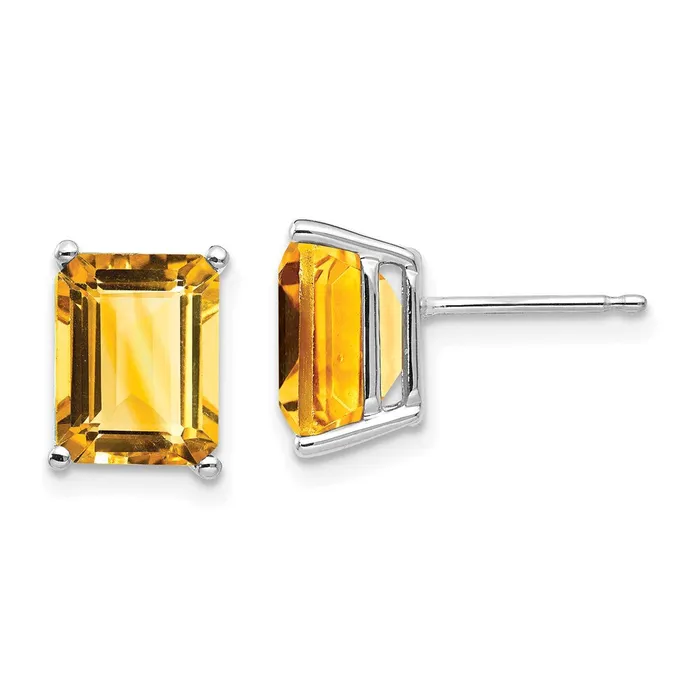 14k White Gold 9x7mm Emerald Cut Citrine Earrings Goldia Earrings