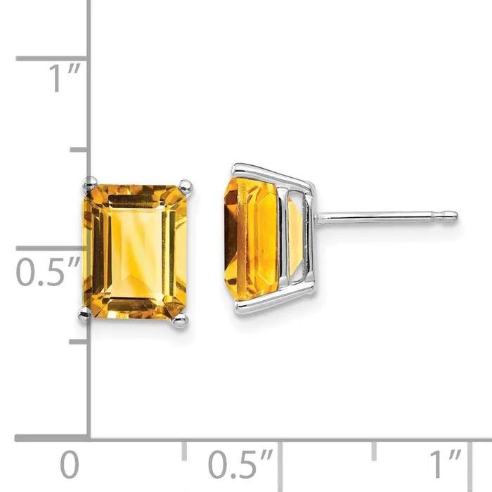 14k White Gold 9x7mm Emerald Cut Citrine Earrings Goldia Earrings