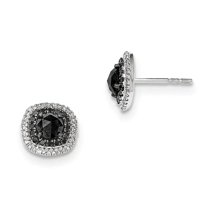 14k White Gold Black and White Real Diamond Square Post Earrings Goldia Earrings