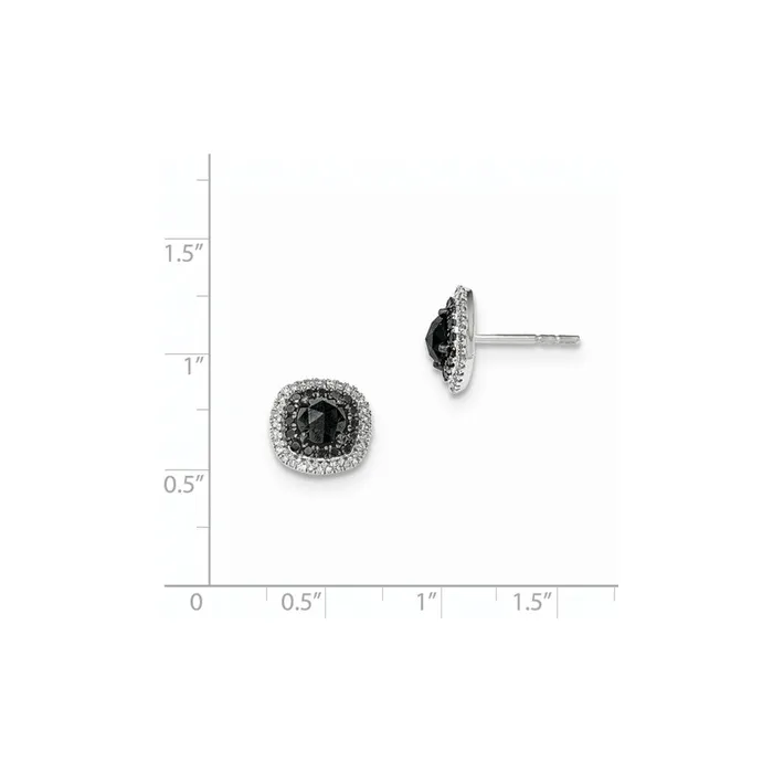 14k White Gold Black and White Real Diamond Square Post Earrings Goldia Earrings