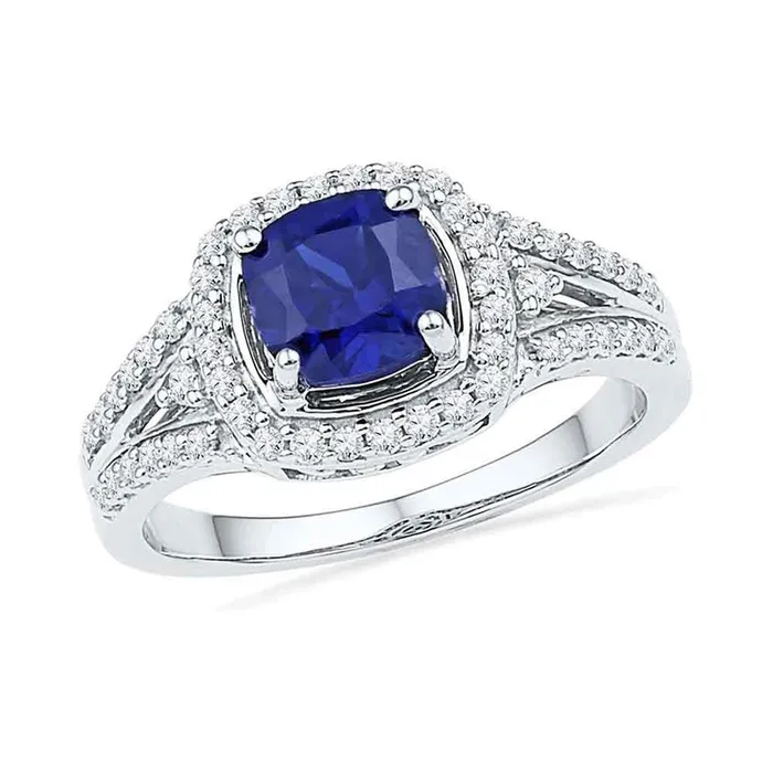 14k White Gold Created Blue Sapphire Solitaire Ring 2 Cttw gndatlanta Rings