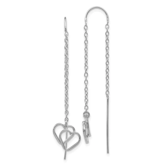 14k White Gold Double Heart Threader Earrings Goldia Earrings