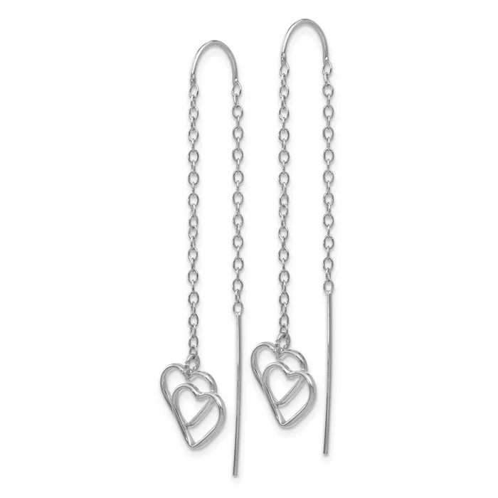 14k White Gold Double Heart Threader Earrings Goldia Earrings