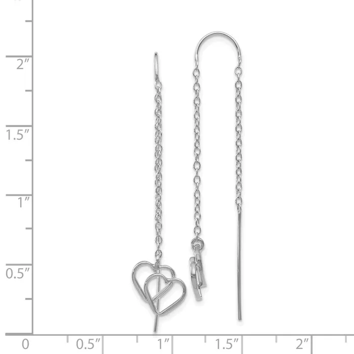 14k White Gold Double Heart Threader Earrings Goldia Earrings