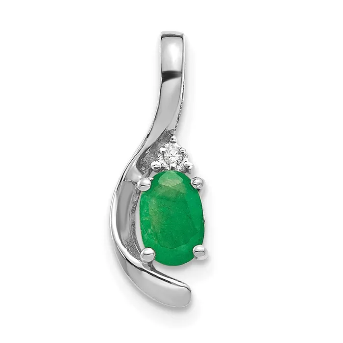 14k White Gold Emerald and Diamond Pendant Goldia Necklaces