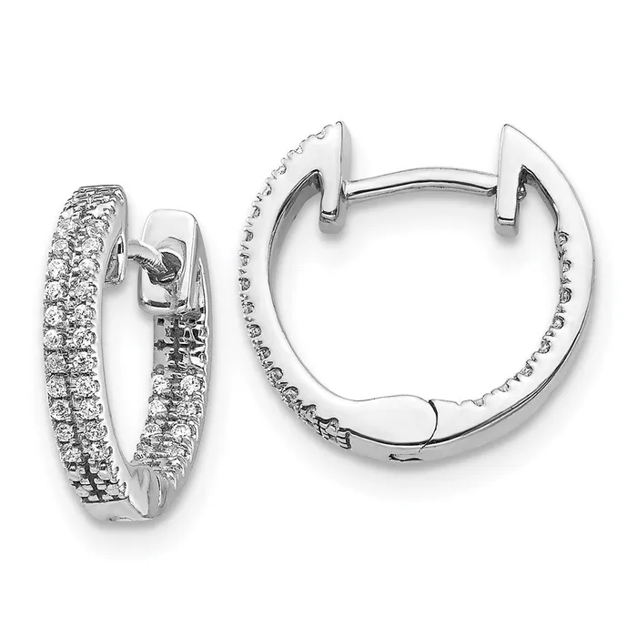 14k White Gold InOut Real Diamond Hinged Hoop Earrings Goldia Earrings
