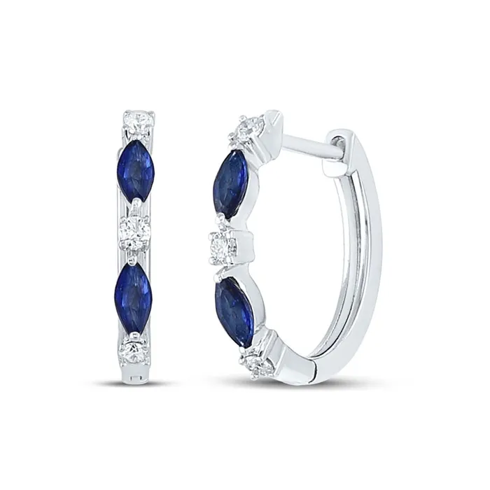 14k White Gold Marquise Blue Sapphire Diamond Hoop Earrings 38 Cttw gndatlanta Earrings