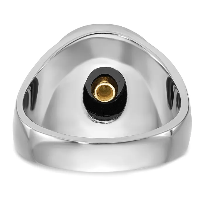 14k White Gold Mens Polished Antiqued and Textured with Oval Onyx Masonic Ring Goldia Rings