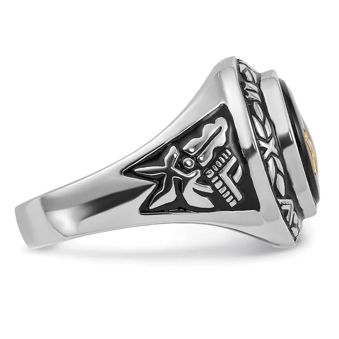 14k White Gold Mens Polished Antiqued and Textured with Oval Onyx Masonic Ring Goldia Rings