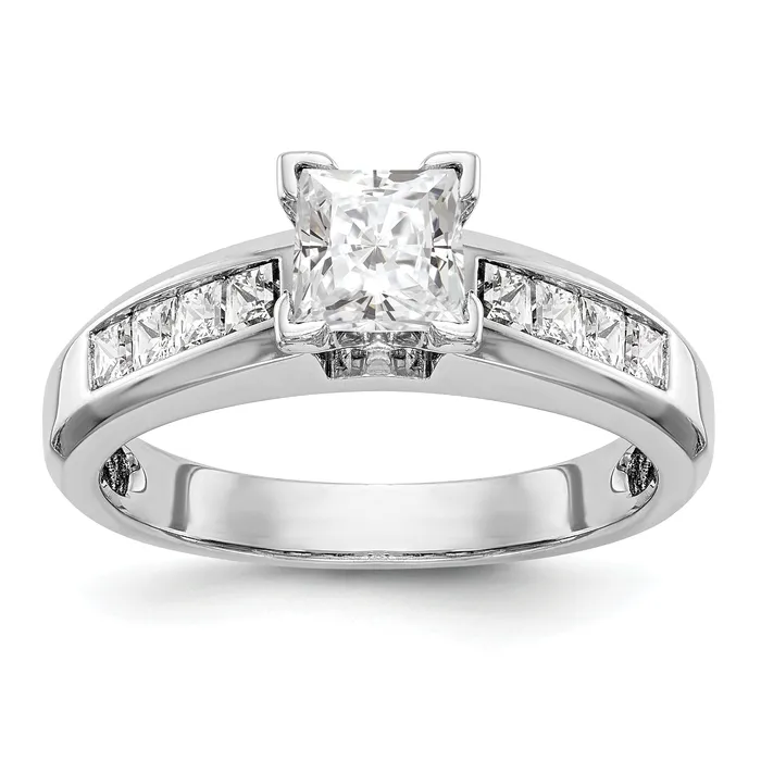 14K White Gold Peg Set Diamond Princess Cut CZ Engagement Ring Goldiacom Rings