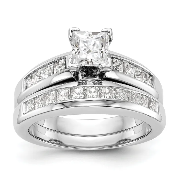 14K White Gold Peg Set Diamond Princess Cut CZ Engagement Ring Goldiacom Rings