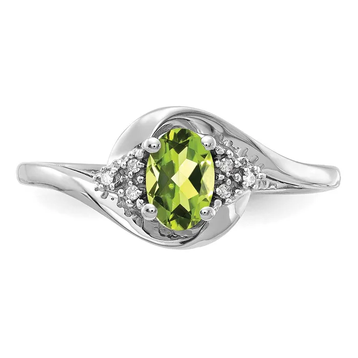 14k White Gold Peridot and Real Diamond Ring Goldia Rings