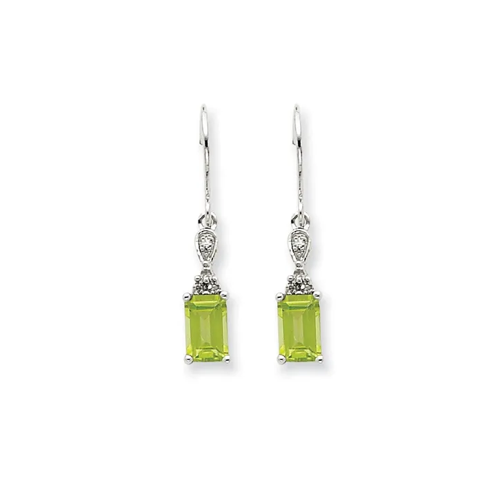 14k White Gold Peridot u0026 Real Diamond Dangle Earrings Goldia Earrings