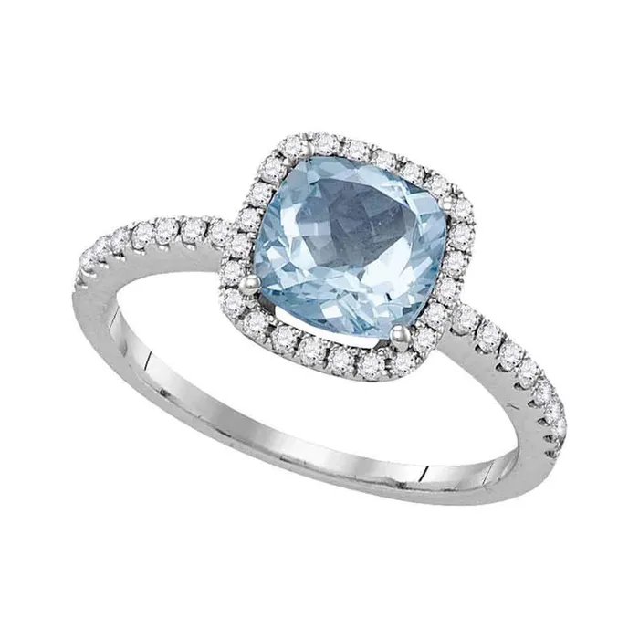 14k White Gold Princess Aquamarine Solitaire Diamond Square Ring 112 Cttw gndatlanta Rings
