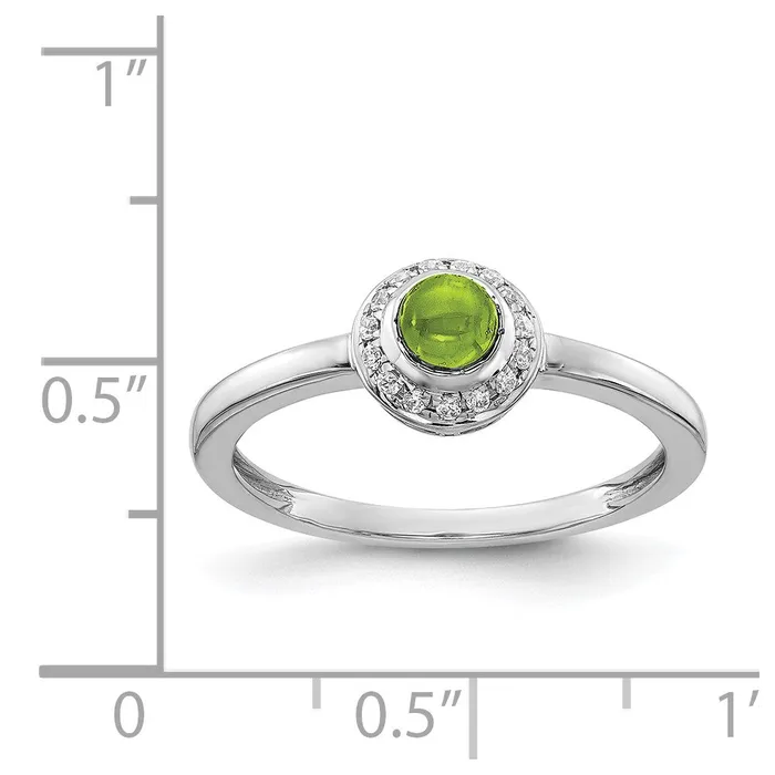 14k White Gold Real Diamond and Cabochon Peridot Ring Goldia Rings