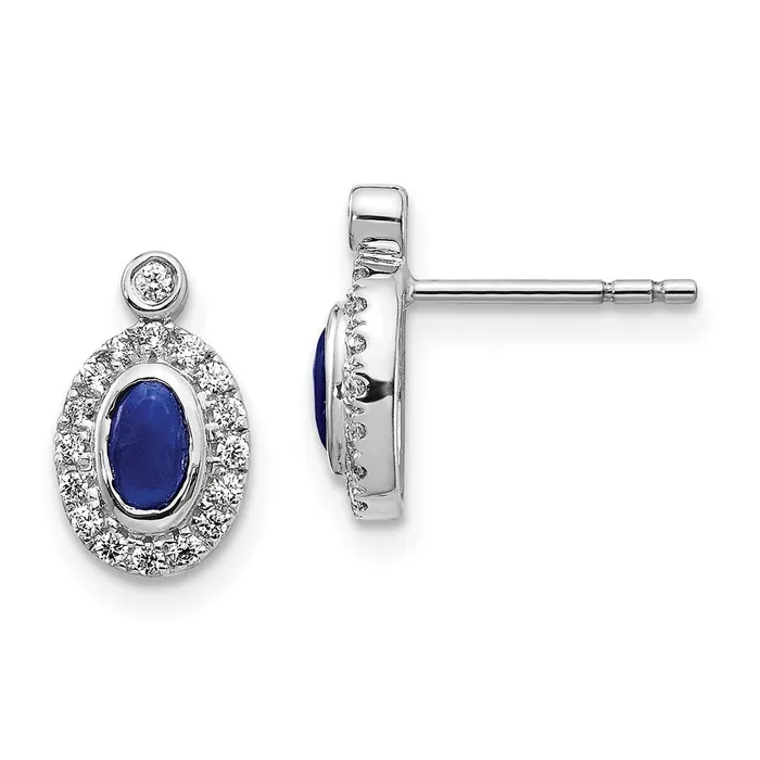 14k White Gold Real Diamond and Cabochon Sapphire Earrings Goldia Earrings