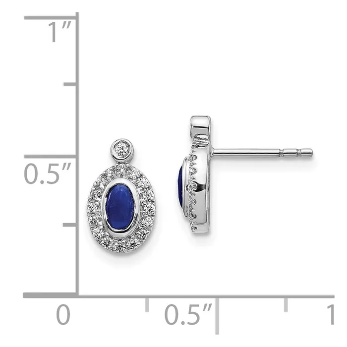 14k White Gold Real Diamond and Cabochon Sapphire Earrings Goldia Earrings