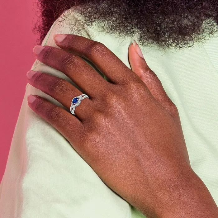 14k White Gold Real Diamond and Sapphire Ring Goldia Rings