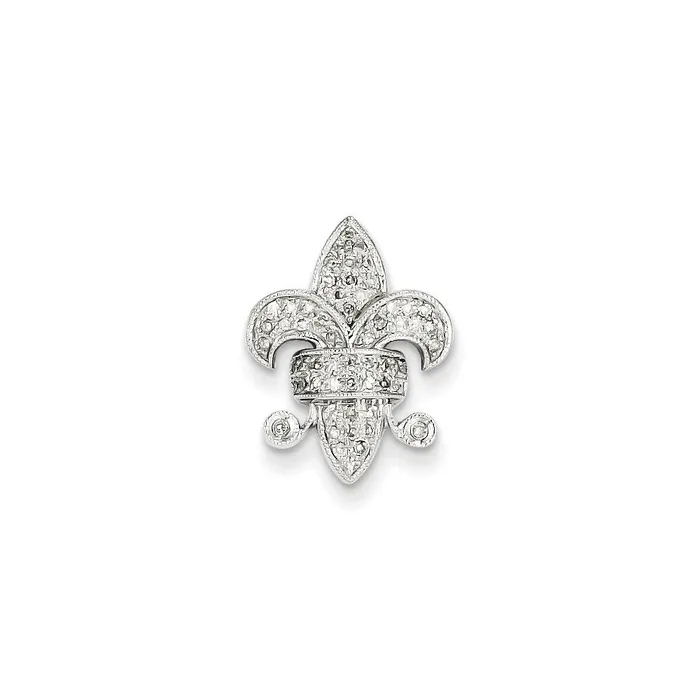 14k White Gold Real Diamond Fleur De Lis Chain Slide Goldia Necklaces