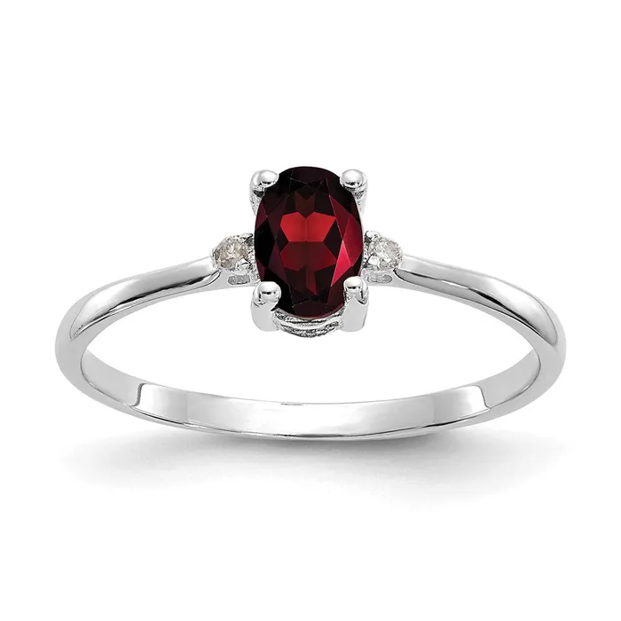 14k White Gold Real Diamond Garnet Birthstone Ring Goldia Rings