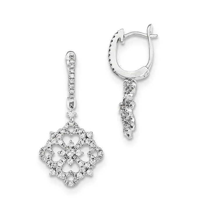 14k White Gold Real Diamond Leverback Dangle Earrings Goldia Earrings