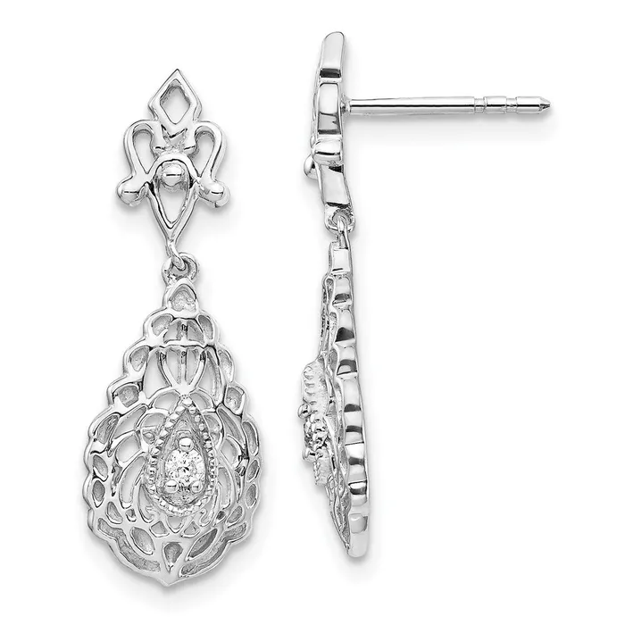 14k White Gold Real Diamond Teardrop Vintage Post Earrings Goldia Earrings
