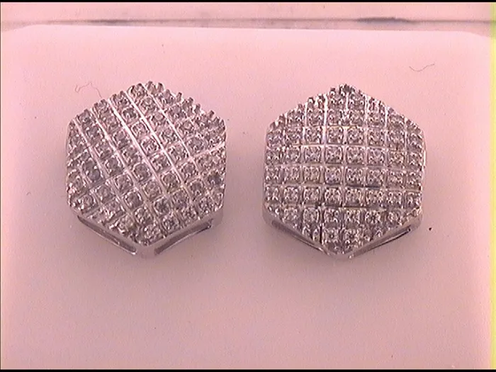 14k White Gold Round Diamond Hexagon Stud Earrings 13 Cttw gndatlanta Earrings