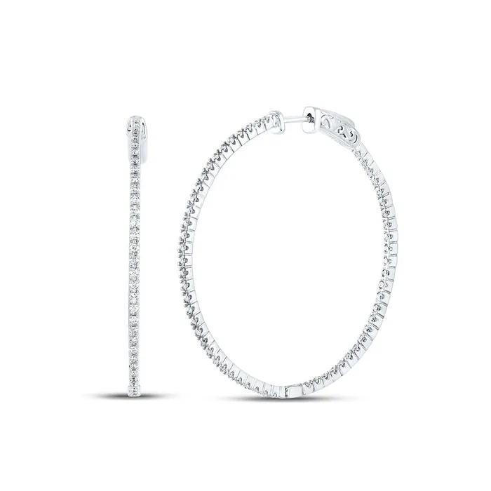 14k White Gold Round Diamond InsideOutside Hoop Earrings 78 Ctw gndatlanta Earrings