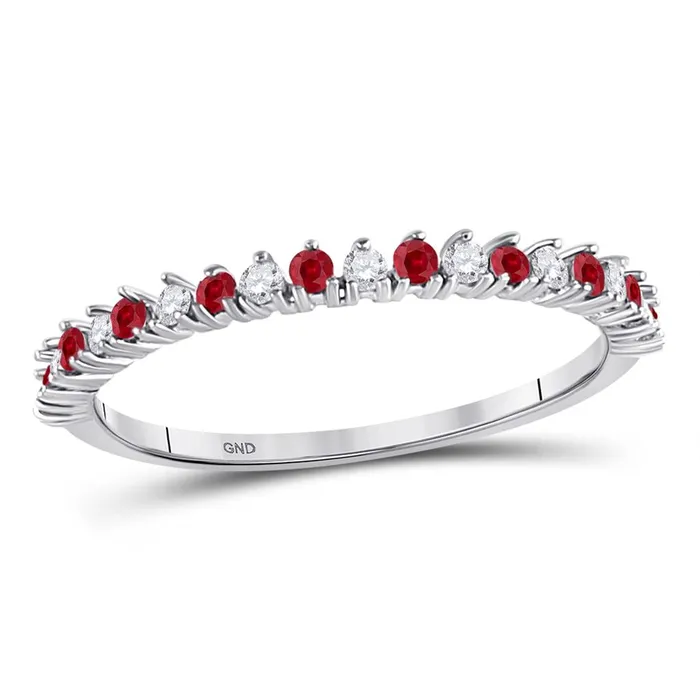 14k White Gold Round Ruby Diamond Stackable Band Ring 14 Cttw gndatlanta Rings