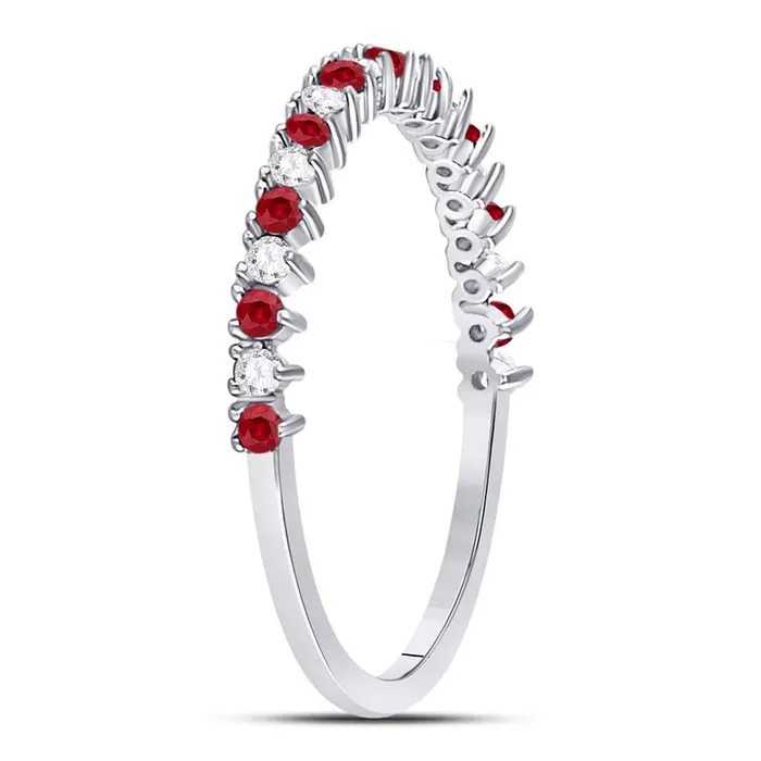 14k White Gold Round Ruby Diamond Stackable Band Ring 14 Cttw gndatlanta Rings
