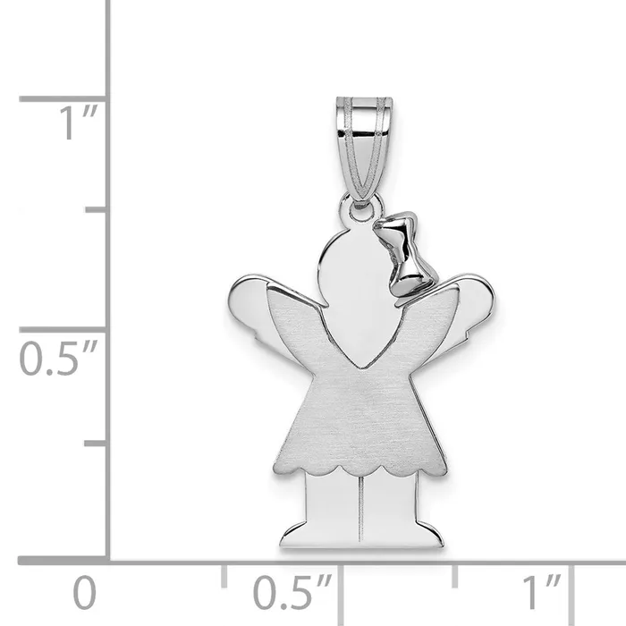14k White Gold Small Girl with Bow on Right Engravable Charm Goldia Charm Necklaces