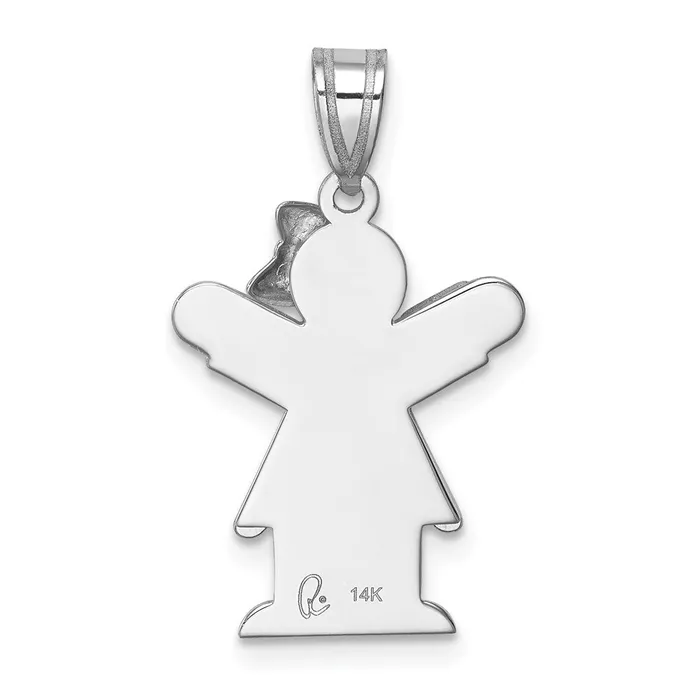 14k White Gold Small Girl with Bow on Right Engravable Charm Goldia Charm Necklaces
