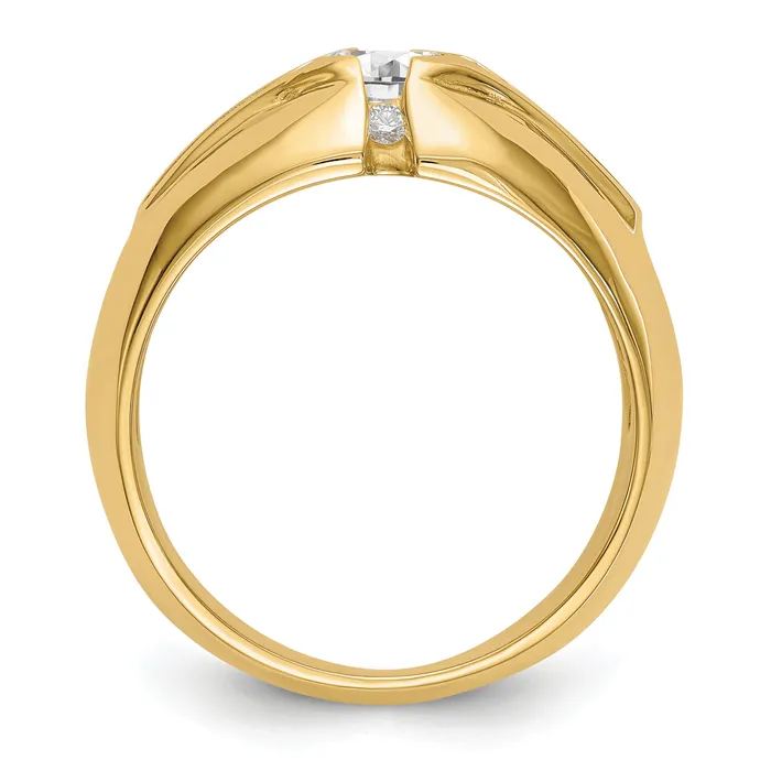 14k Yellow Gold 12 Ct Lab Grown Diamond VSSI G 58 Ct Center Mens Ring Goldia Rings