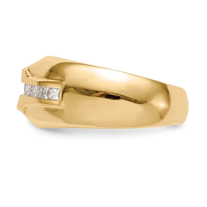 14k Yellow Gold 12 Ct Lab Grown Diamond VSSI G 58 Ct Center Mens Ring Goldia Rings