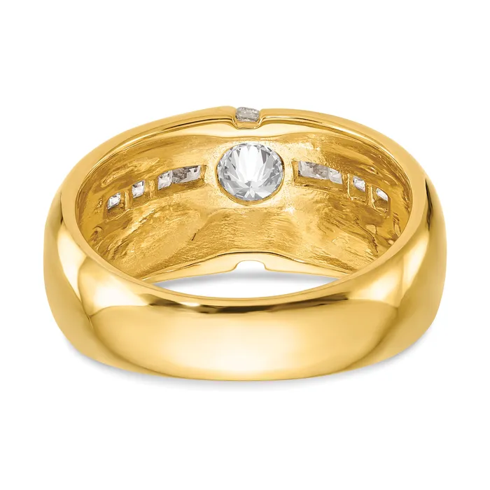 14k Yellow Gold 12 Ct Lab Grown Diamond VSSI G 58 Ct Center Mens Ring Goldia Rings