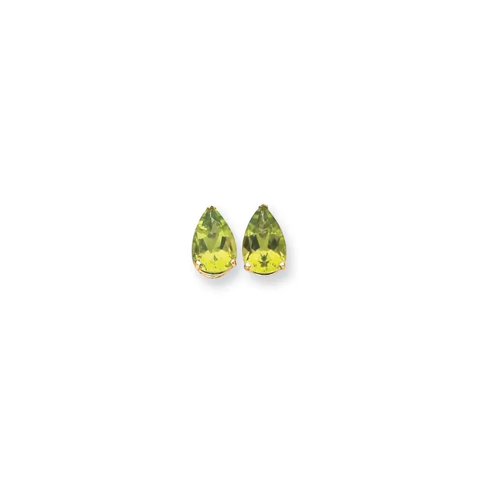 14k Yellow Gold 12x8mm Pear Peridot Checker Earrings Goldia Earrings