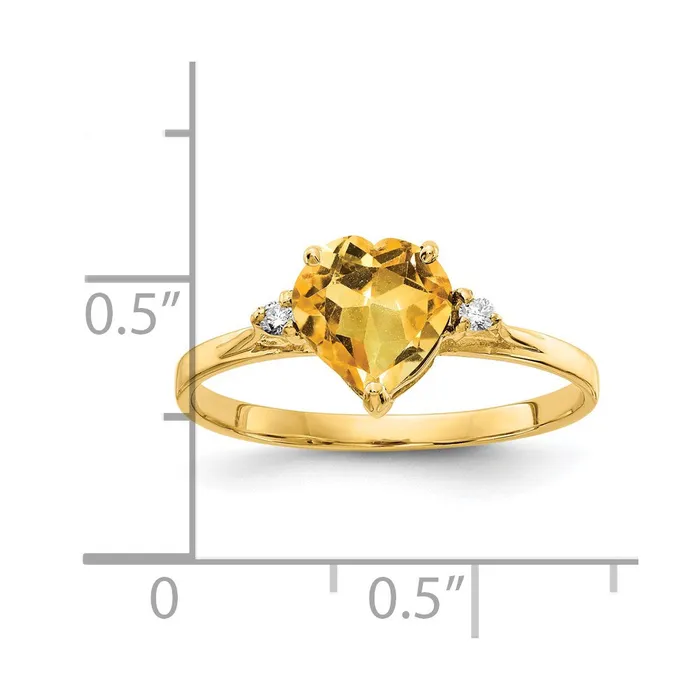 14K Yellow Gold 7mm Heart Citrine AA Real Diamond ring Goldiacom Rings