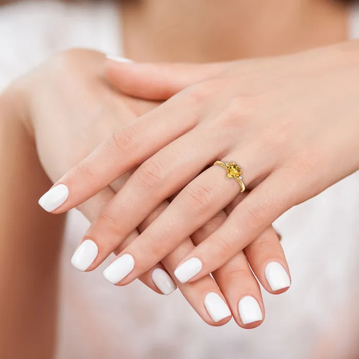 14K Yellow Gold 7mm Heart Citrine AA Real Diamond ring Goldiacom Rings