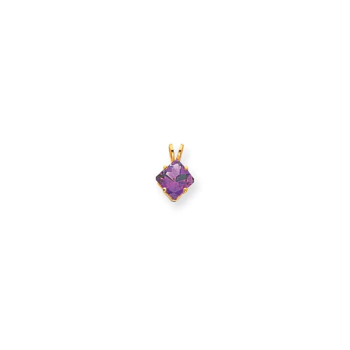 14K Yellow Gold 7mm Princess Cut Amethyst pendant Goldia Necklaces