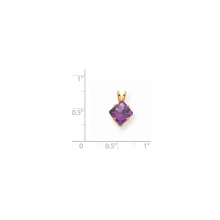 14K Yellow Gold 7mm Princess Cut Amethyst pendant Goldia Necklaces
