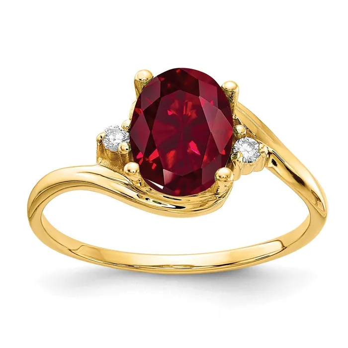14K Yellow Gold 8x6mm Oval Created Ruby A Real Diamond ring goldiaca Rings