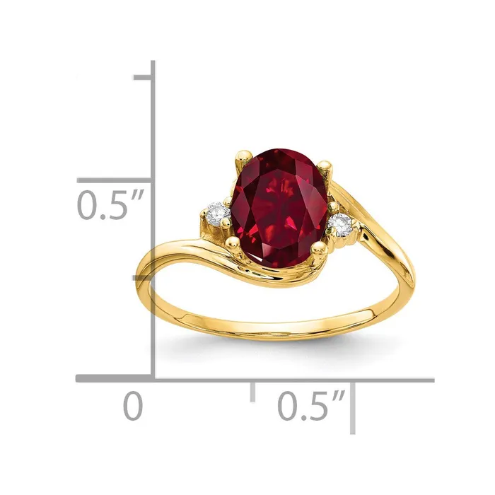 14K Yellow Gold 8x6mm Oval Created Ruby A Real Diamond ring goldiaca Rings