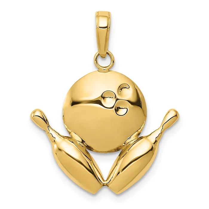 14k Yellow Gold DiamondCut Bowling Theme Charm Goldia Charm Necklaces